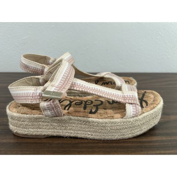 Sam Edelman Artica Platform Wedge Espadrilles Sandals Sz 10 Pink Beige Vacation - Picture 3 of 9